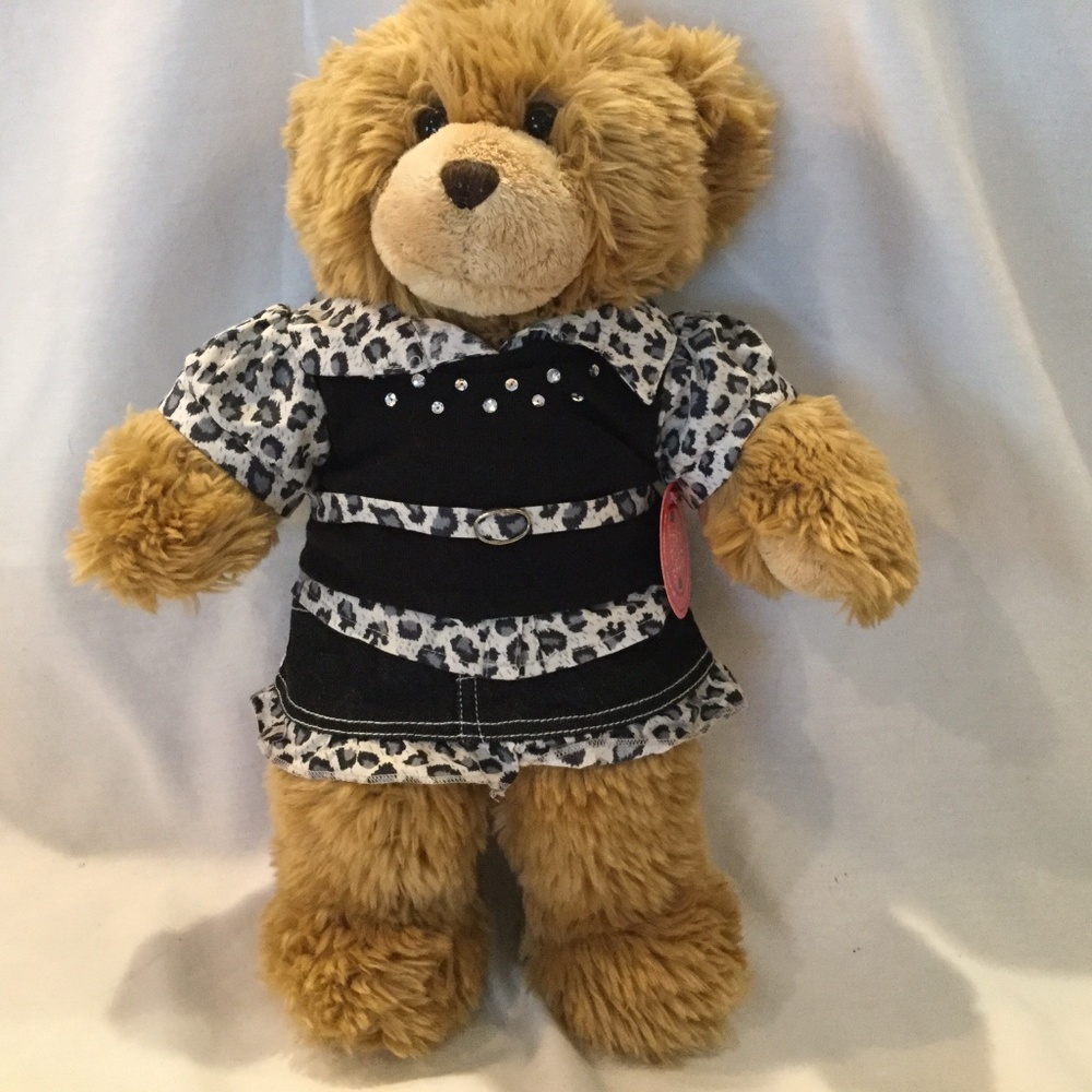 Build-A-Bear 2 piece Gray Leopard Rhinestone Top Skirt Outfit - NWT